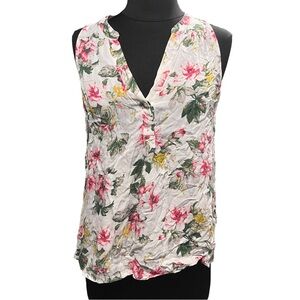 Joie Sleeveless Silk Floral Aruna Split Neck Blouse